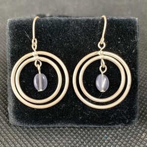 Circling the Moon Moonstone and Ice Agate Silver Double Circle Drop Earrings
